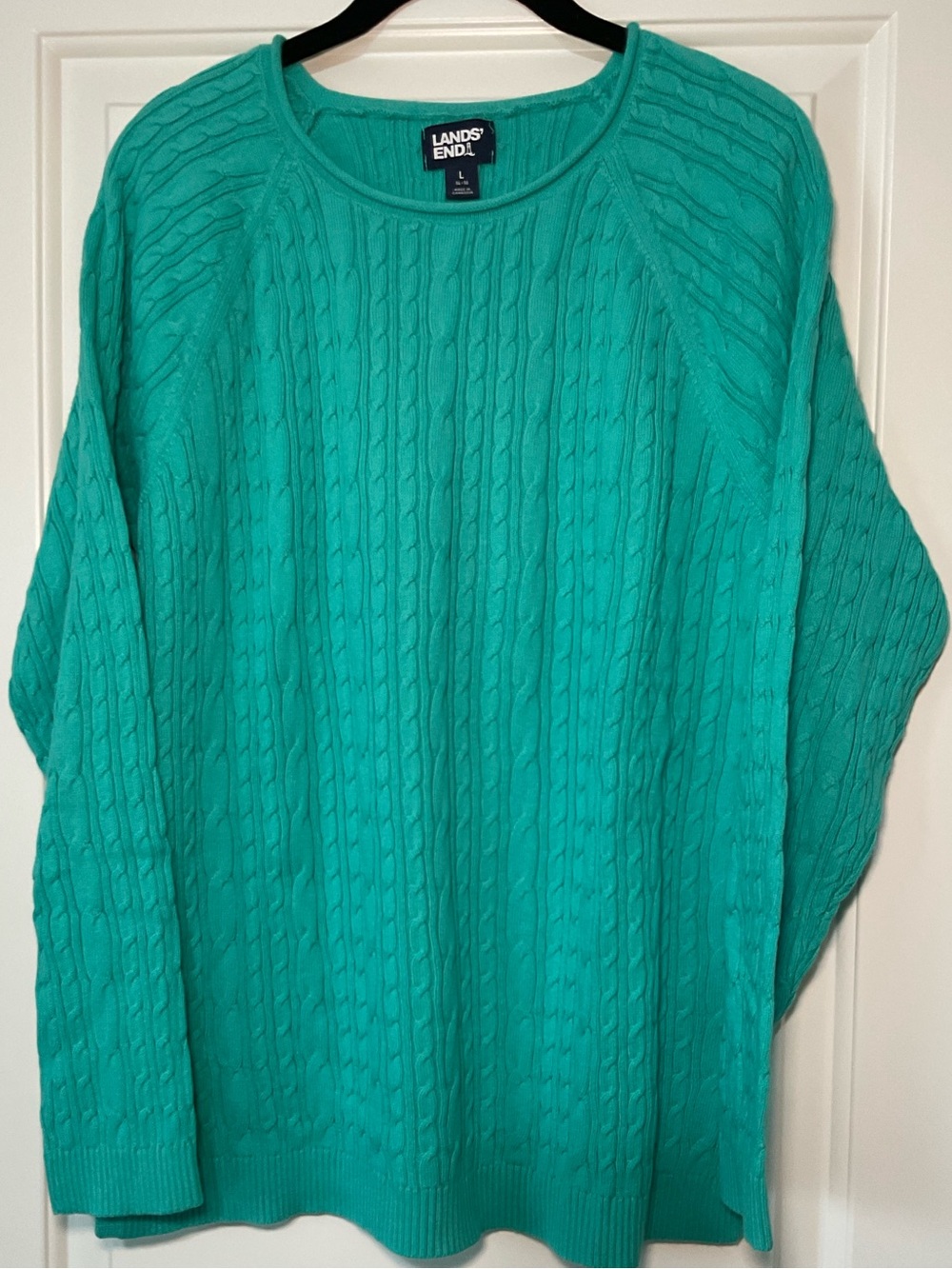 Lands' End Women's Teal Cable-Knit Scoop Neck Sweater